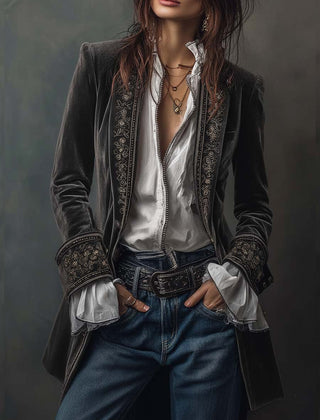 Chantelle™ Elegant Embroidered Long Blazer - Rosalie and Grace
