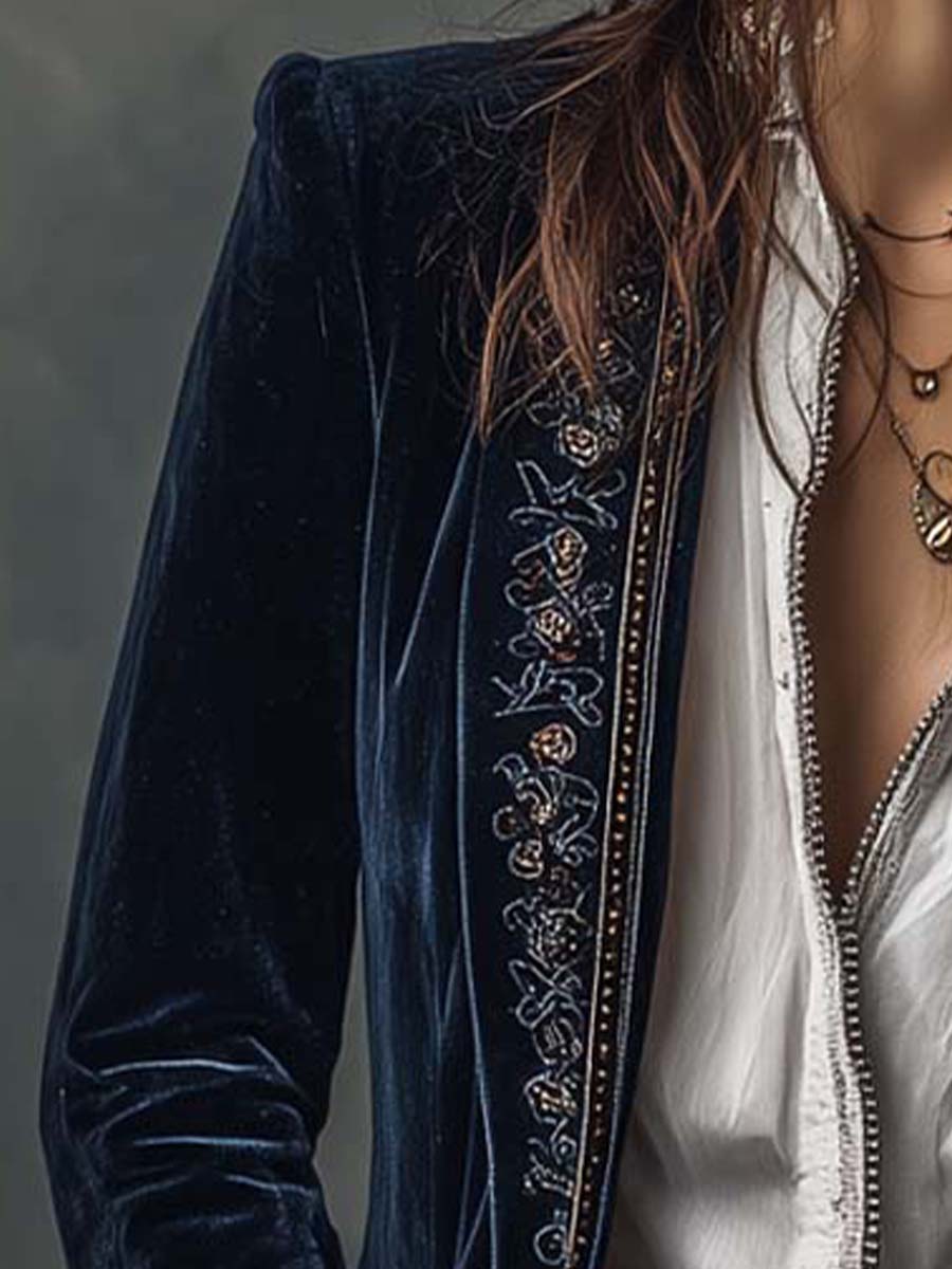 Chantelle™ Elegant Embroidered Long Blazer - Rosalie and Grace