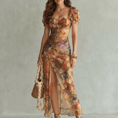 Ciel™ | Ruffled Sleeve Ruched Slit Midi Dress - Rosalie and Grace