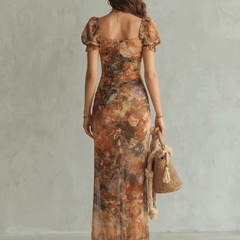 Ciel™ | Ruffled Sleeve Ruched Slit Midi Dress - Rosalie and Grace