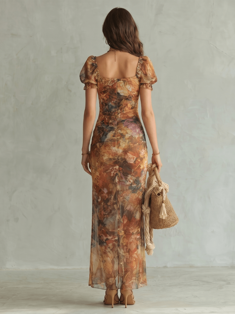 Ciel™ | Ruffled Sleeve Ruched Slit Midi Dress - Rosalie and Grace