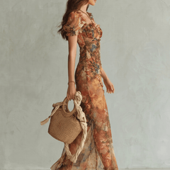 Ciel™ | Ruffled Sleeve Ruched Slit Midi Dress - Rosalie and Grace