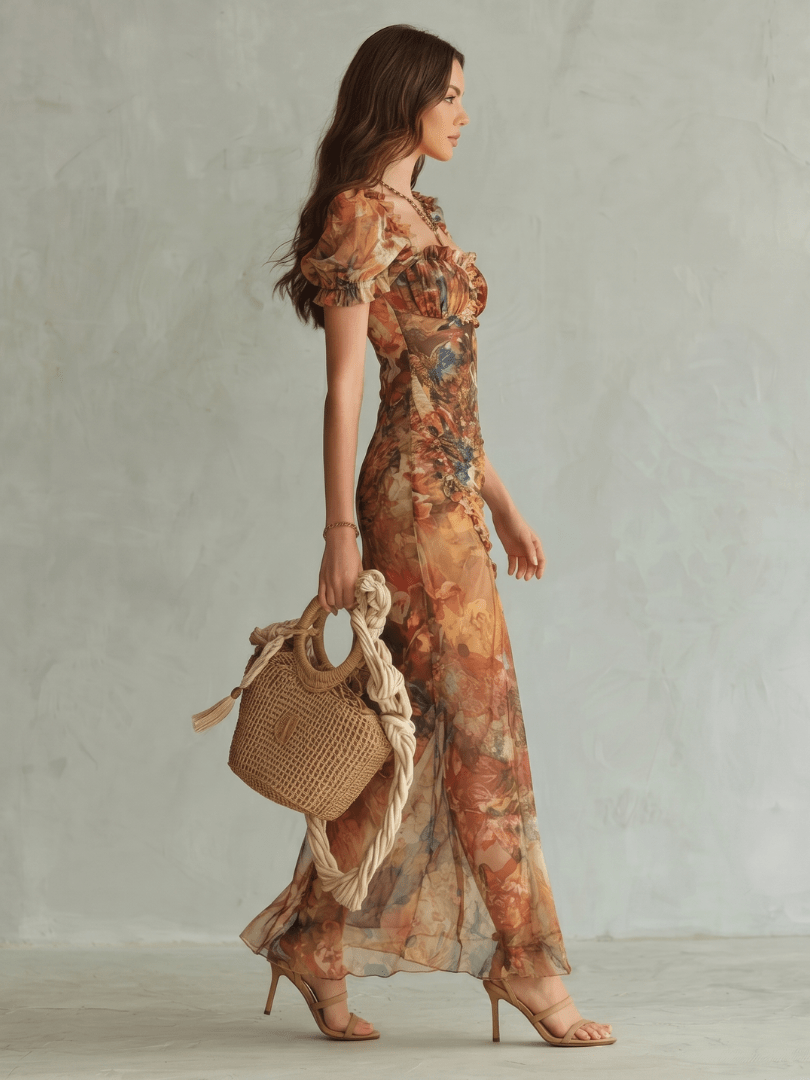 Ciel™ | Ruffled Sleeve Ruched Slit Midi Dress - Rosalie and Grace