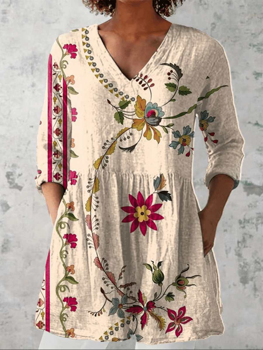 Clara | Long Blouse with V-Neck - Rosalie and Grace