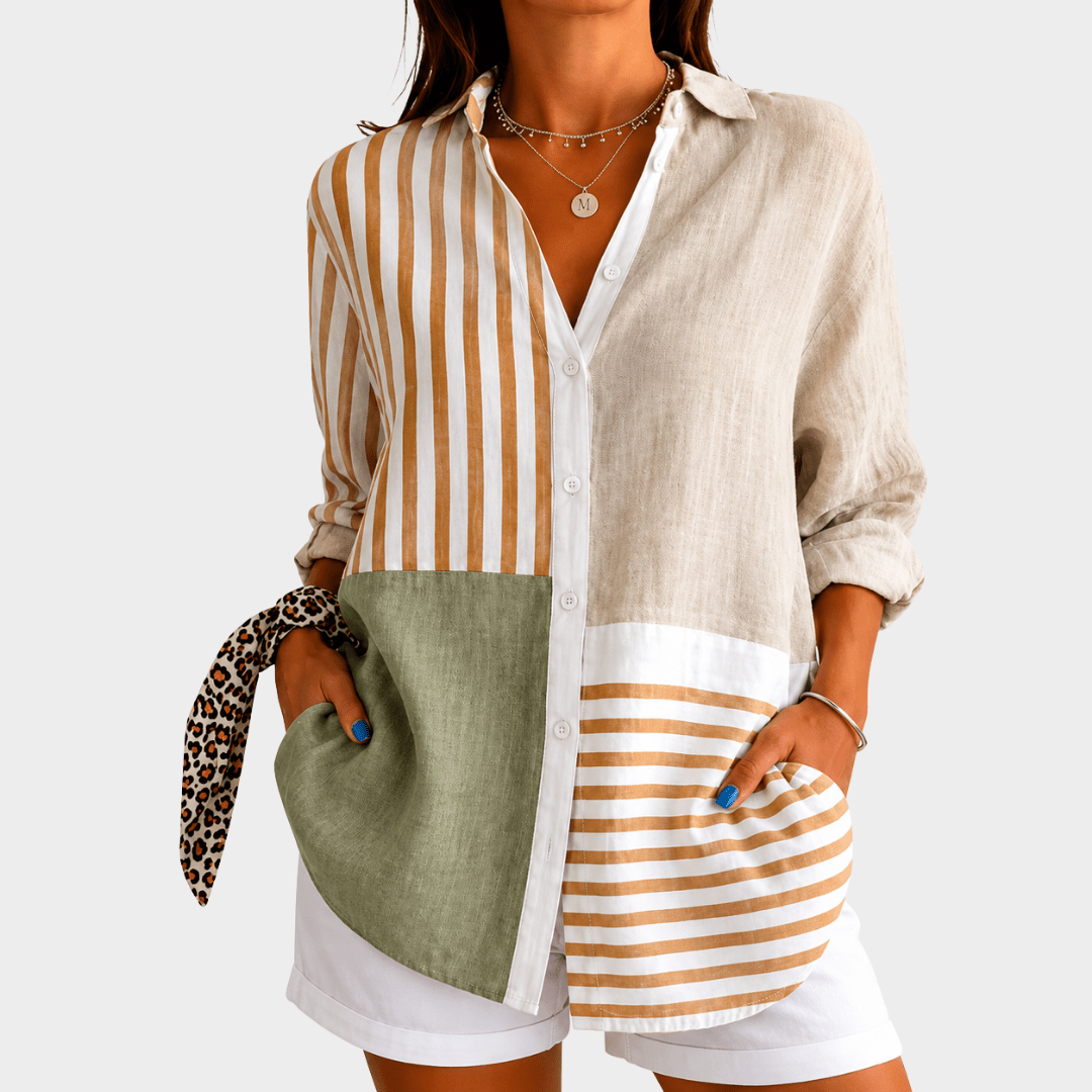 Coastal Harmony Patchwork Blouse - Rosalie and Grace