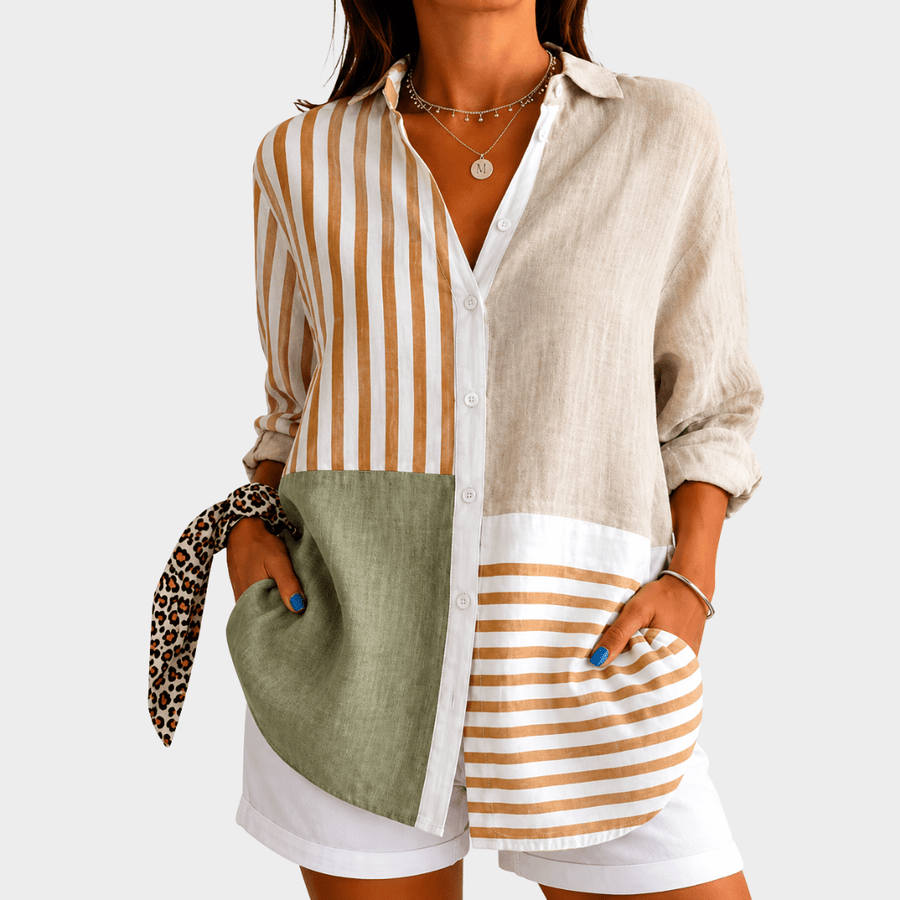 Coastal Harmony Patchwork Blouse - Rosalie and Grace