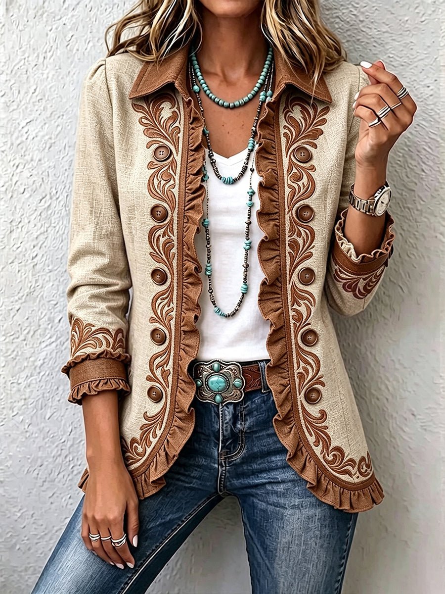 Dawncroft™ | Vintage Bohemian Floral Ruffled Jacket - Rosalie and Grace