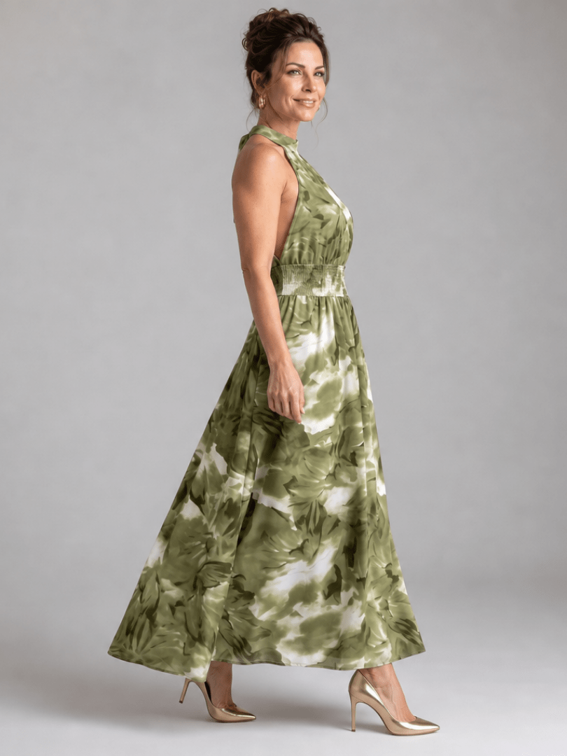 Dottie™ | Gathered Waist Abstract Print Midi Dress - Rosalie and Grace
