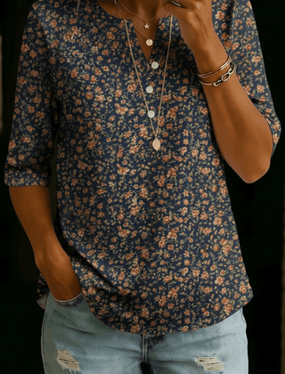 Elena | Soft Floral Henley Top - Rosalie and Grace