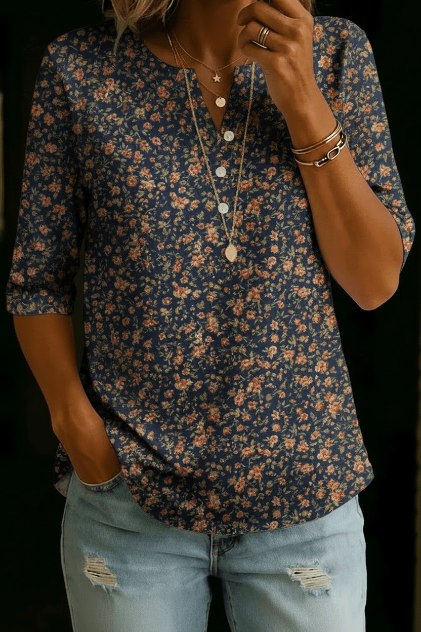 Elena | Soft Floral Henley Top - Rosalie and Grace