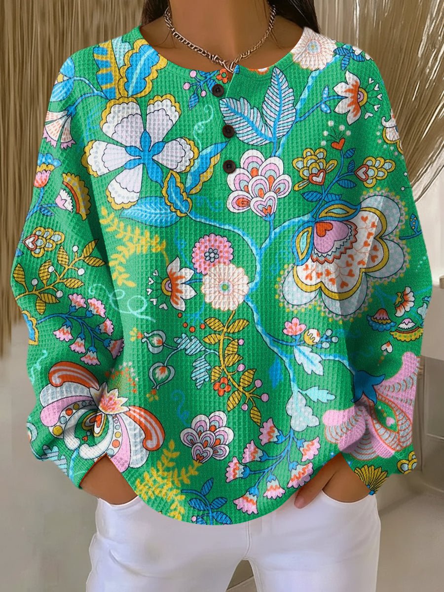 Elina | Sweater with Colorful Ethnic Floral Print - Rosalie and Grace
