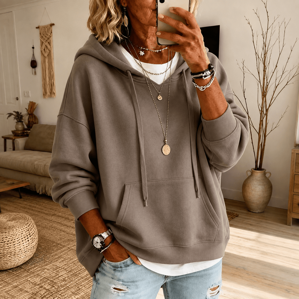 Ella Oversized Hooded Sweater – Taupe - Rosalie and Grace
