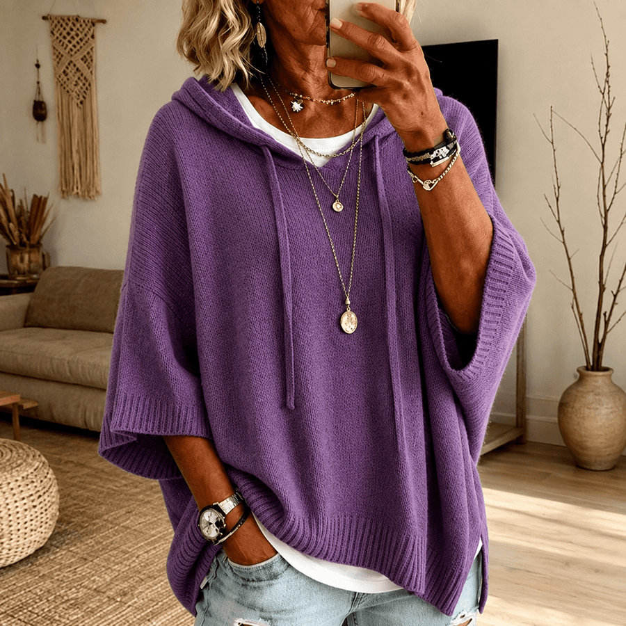 Elodie Hooded Poncho Sweater – Purple - Rosalie and Grace