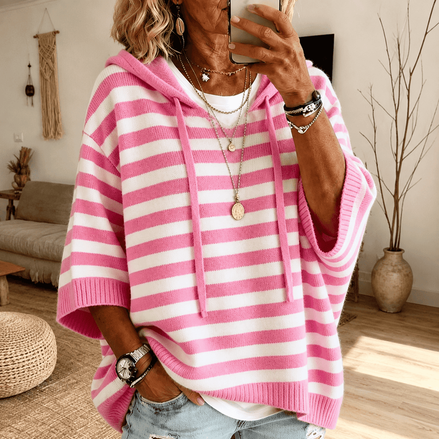Emilie Hooded Striped Poncho Sweater – Pink - Rosalie and Grace
