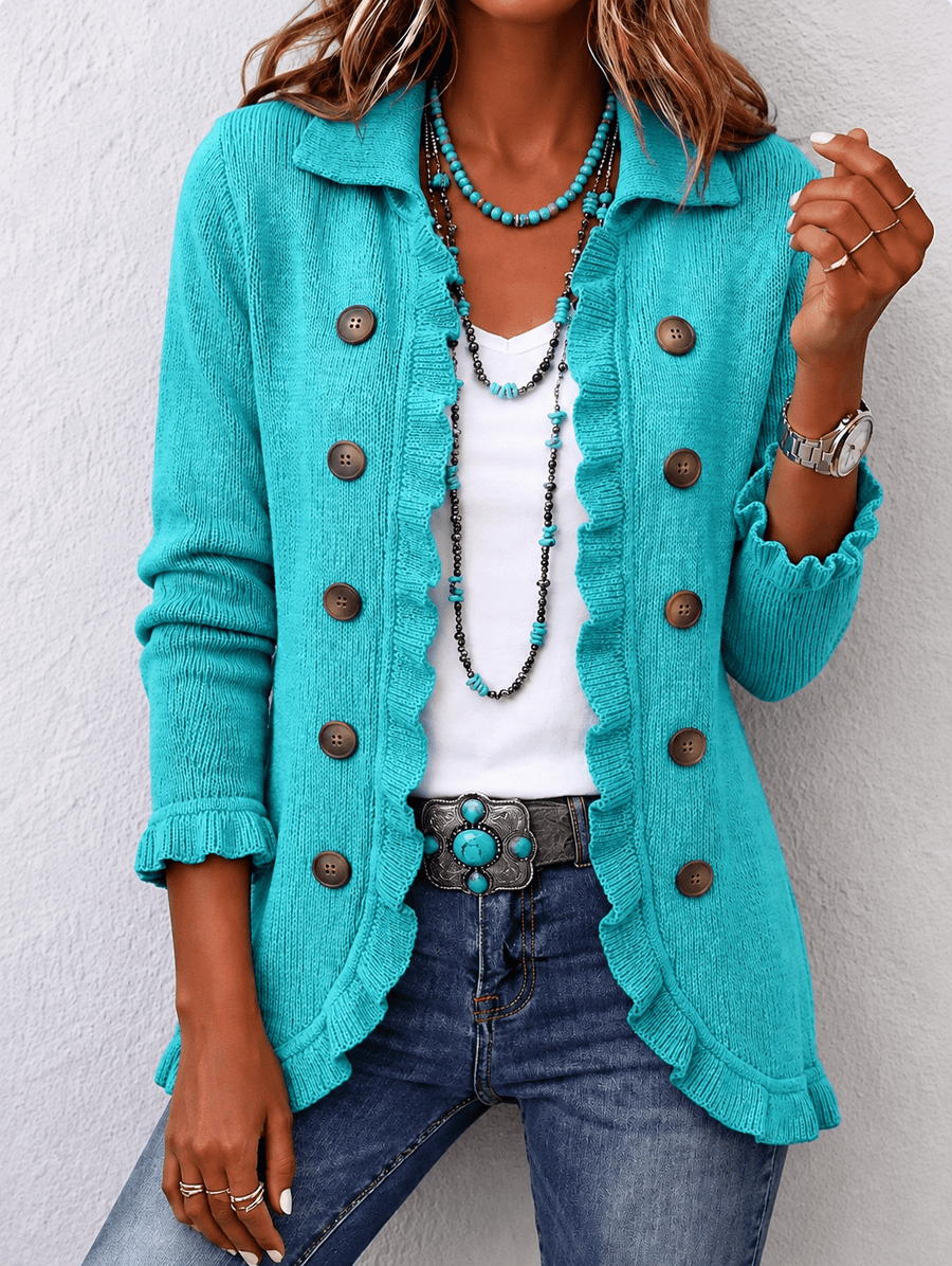 Ernestine™ | Turquoise Ribbed Knit Ruffle Jacket - Rosalie and Grace