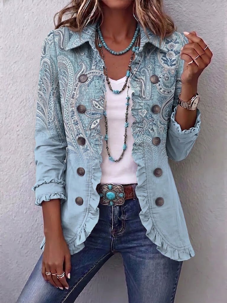 Estrella™ | Vintage Paisley Print Ruffled Jacket - Rosalie and Grace