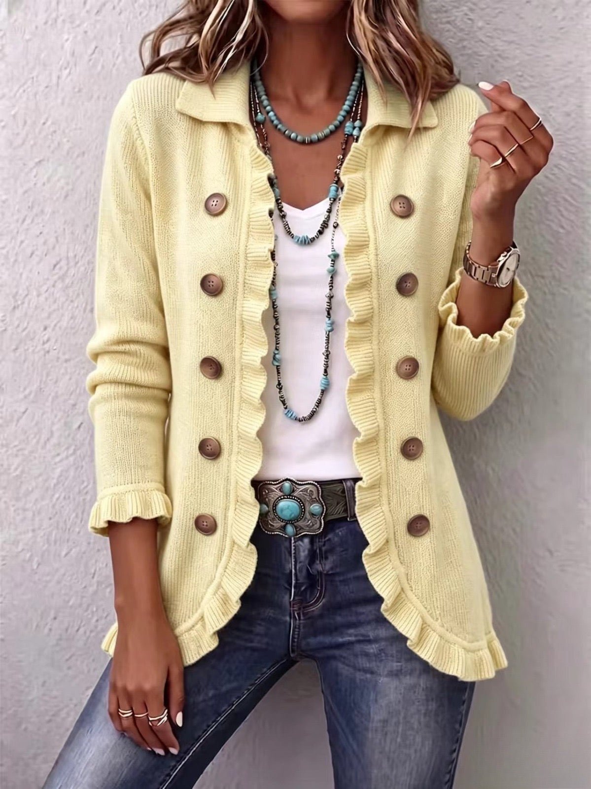 Ethel™ | Buttercream Ribbed Knit Ruffle Jacket - Rosalie and Grace