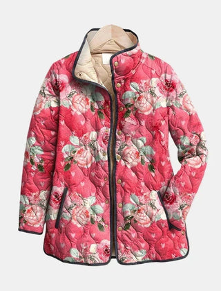 Freya | Charming Pink Floral Print Quilted Jacket - Rosalie and Grace