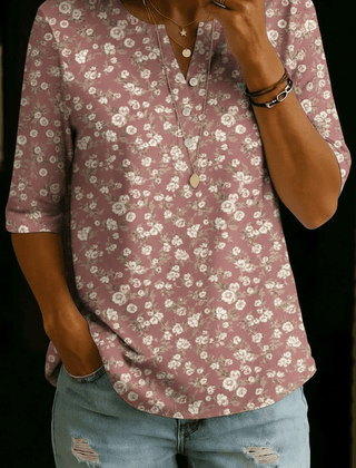 Gabriella | Dusty Pink Floral Henley Top - Rosalie and Grace