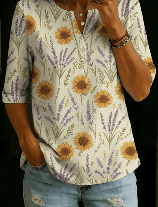 Genesis | Sunflower Lavender Henley Top - Rosalie and Grace
