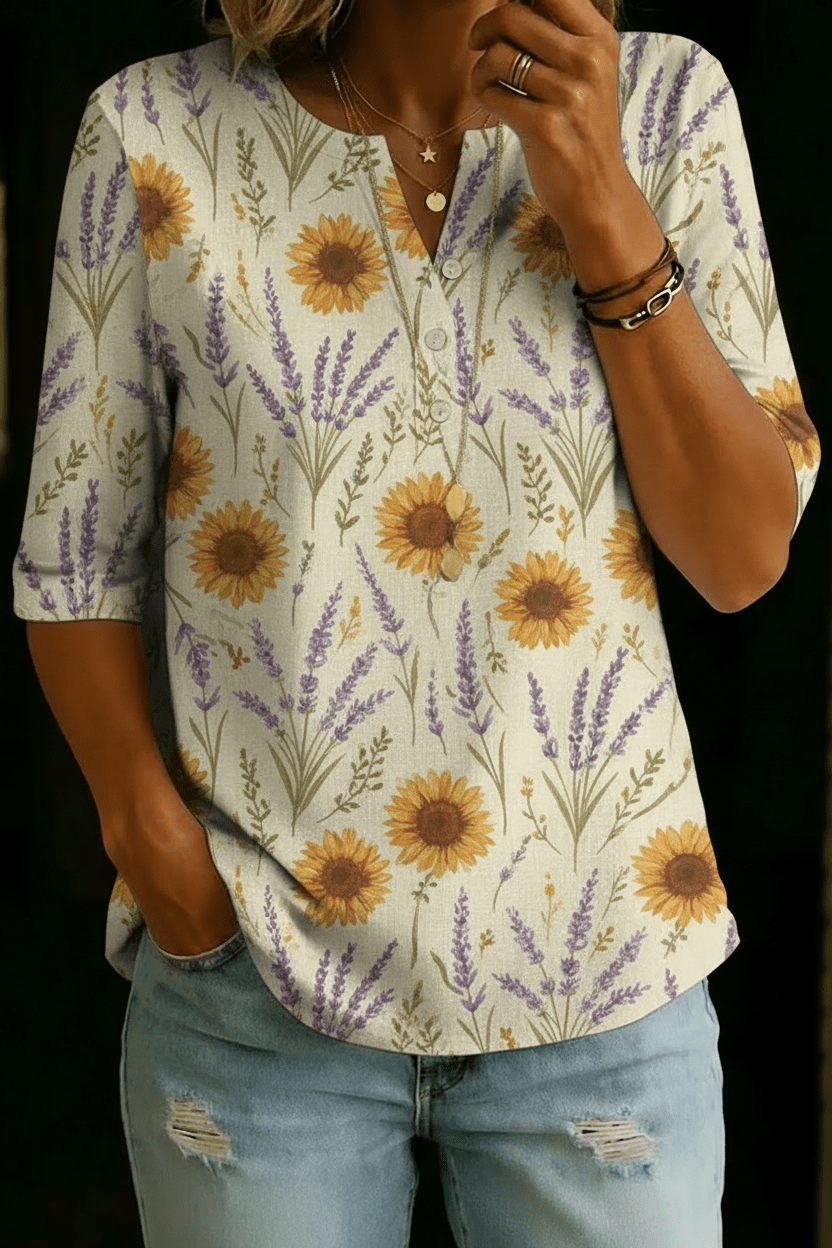 Genesis | Sunflower Lavender Henley Top - Rosalie and Grace