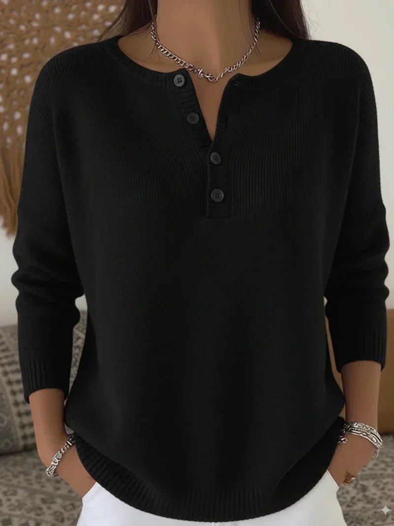 Helena™ | Henley Button-Up Knit Sweater - Rosalie and Grace