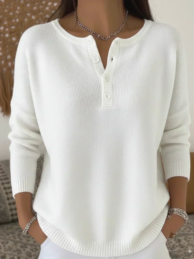 Helena™ | Henley Button-Up Knit Sweater - Rosalie and Grace