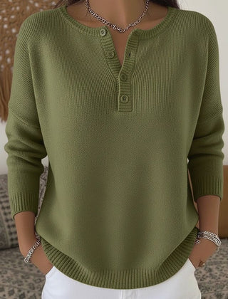 Helena™ | Henley Button-Up Knit Sweater - Rosalie and Grace