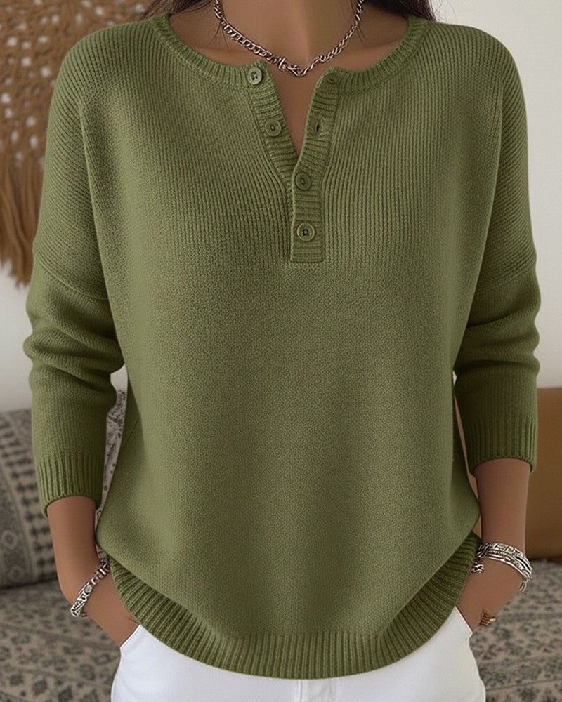 Helena™ | Henley Button-Up Knit Sweater - Rosalie and Grace