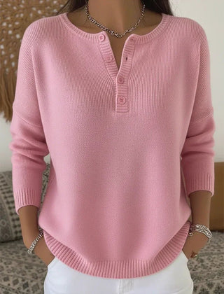Helena™ | Henley Button-Up Knit Sweater - Rosalie and Grace