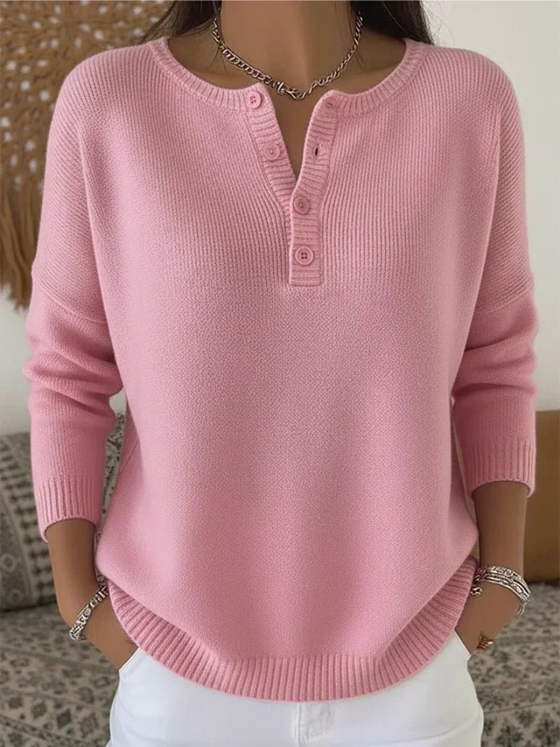 Helena™ | Henley Button-Up Knit Sweater - Rosalie and Grace