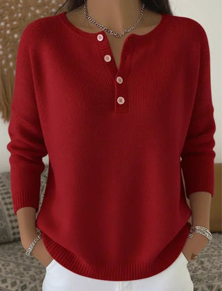 Helena™ | Henley Button-Up Knit Sweater - Rosalie and Grace