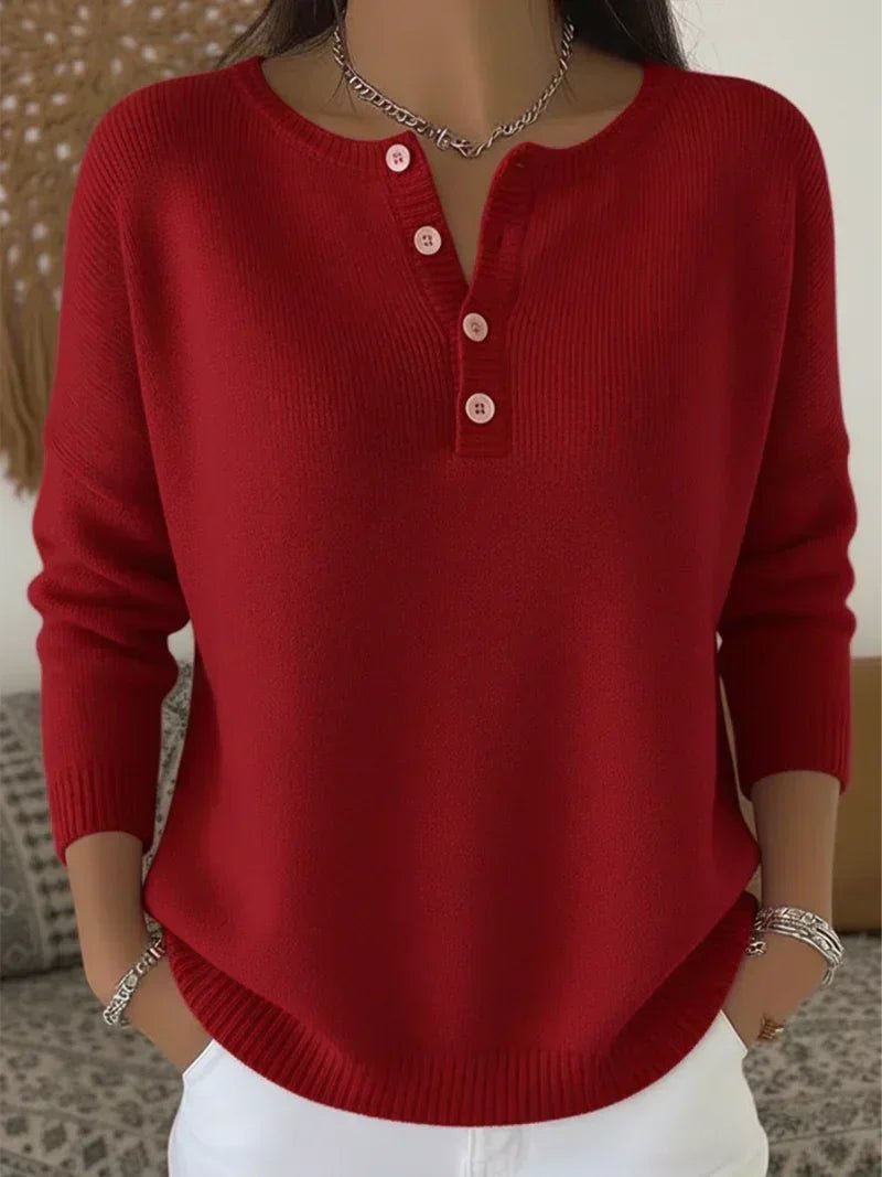 Helena™ | Henley Button-Up Knit Sweater - Rosalie and Grace