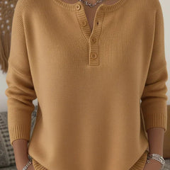 Helena™ | Henley Button-Up Knit Sweater - Rosalie and Grace