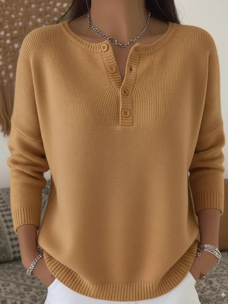 Helena™ | Henley Button-Up Knit Sweater - Rosalie and Grace