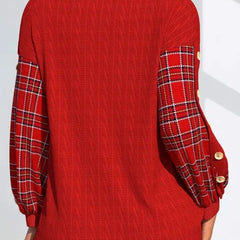 Ida | Red Knit with Checked Sleeves Sweater - Rosalie and Grace