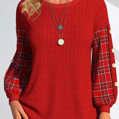 Ida | Red Knit with Checked Sleeves Sweater - Rosalie and Grace