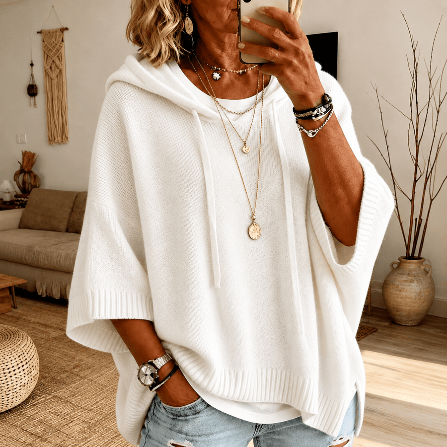 Janice Hooded Poncho Sweater – White - Rosalie and Grace