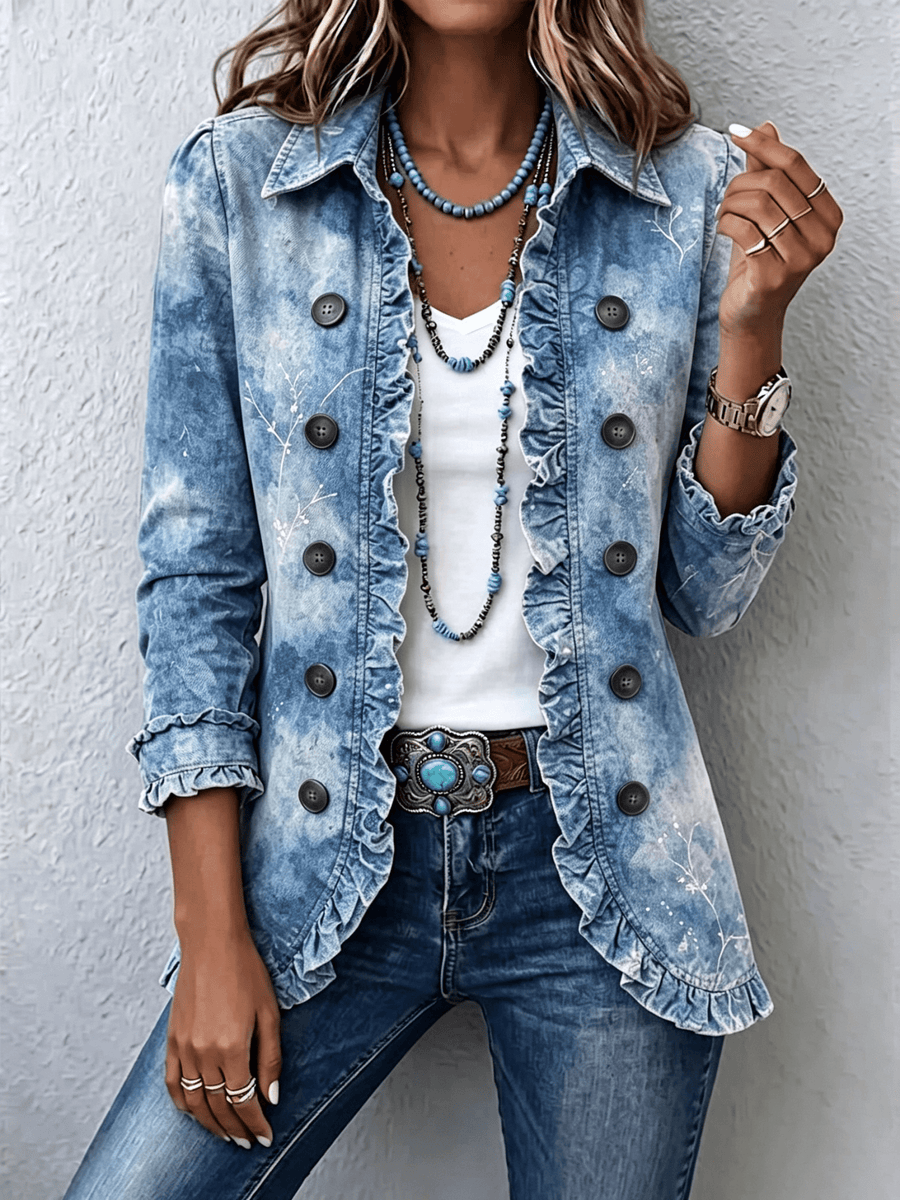 Jemison™ | Boho-Style Gradient Vintage Botanical Print Ruffle-Detail Jacket - Rosalie and Grace