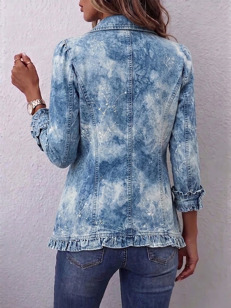Jemison™ | Boho-Style Gradient Vintage Botanical Print Ruffle-Detail Jacket - Rosalie and Grace