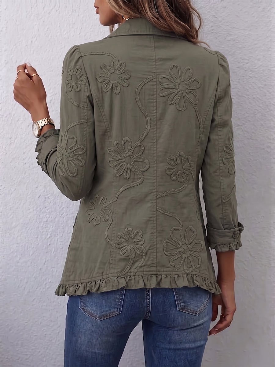 Kamberly™ | Boho-Chic Floral Embroidered Utility Ruffled Trim Jacket - Rosalie and Grace