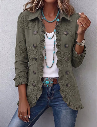 Kamberly™ | Boho-Chic Floral Embroidered Utility Ruffled Trim Jacket - Rosalie and Grace