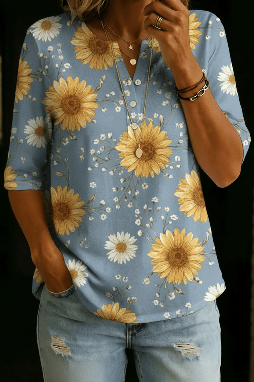 Kennedy | Sunflower Daisy Henley Top - Rosalie and Grace