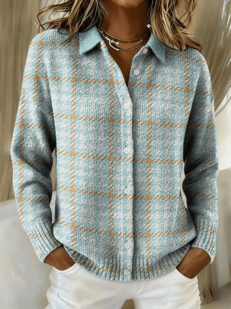 Kinsleigh™ | Sky Plaid Button Cardigan - Rosalie and Grace