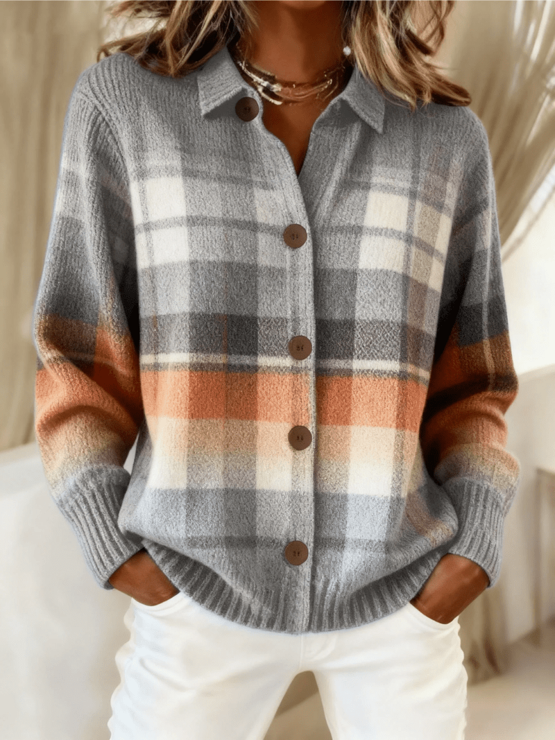 Laverne™ | Warm Ombre Plaid Cardigan - Rosalie and Grace