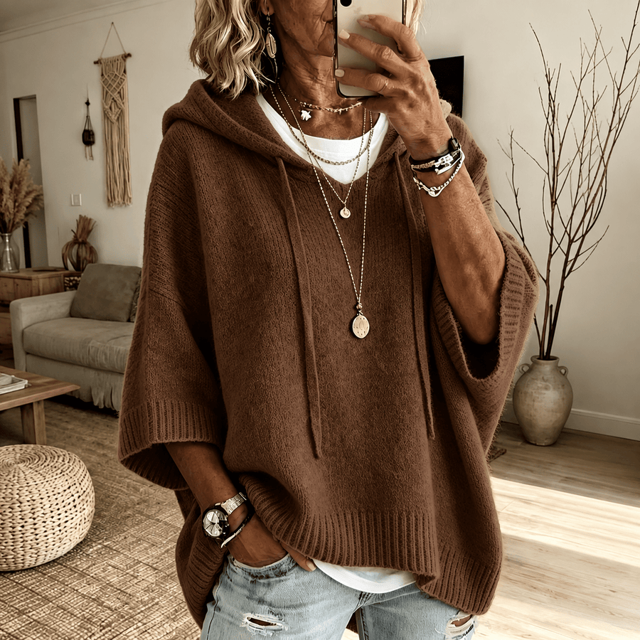 Louise Hooded Poncho Sweater – Brown - Rosalie and Grace