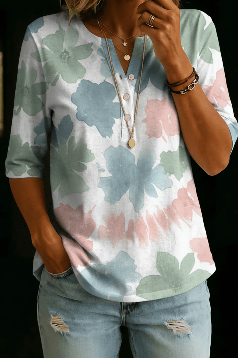 Lucy | Pastel Watercolour Henley Top - Rosalie and Grace