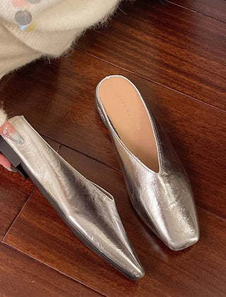 Lyra Metallic Square-Toe Mules - Rosalie and Grace