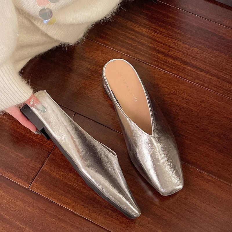 Lyra Metallic Square-Toe Mules - Rosalie and Grace