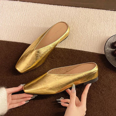 Lyra Metallic Square-Toe Mules - Rosalie and Grace